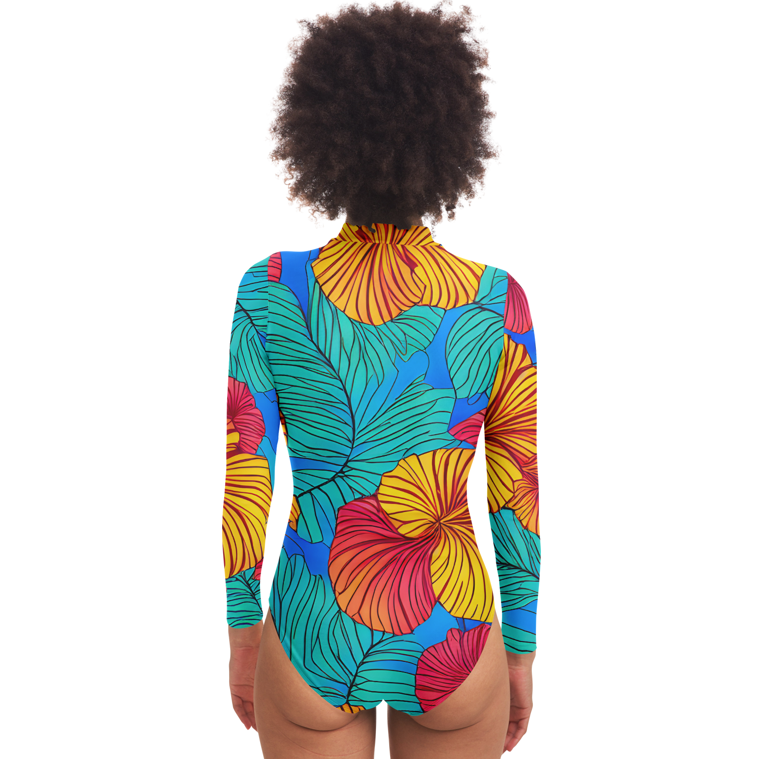 Tropical Floral Womens Long Sleeve Bodysuit