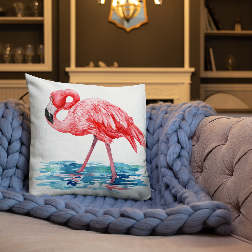 Watercolor Flamingo Premium Throw Pillow