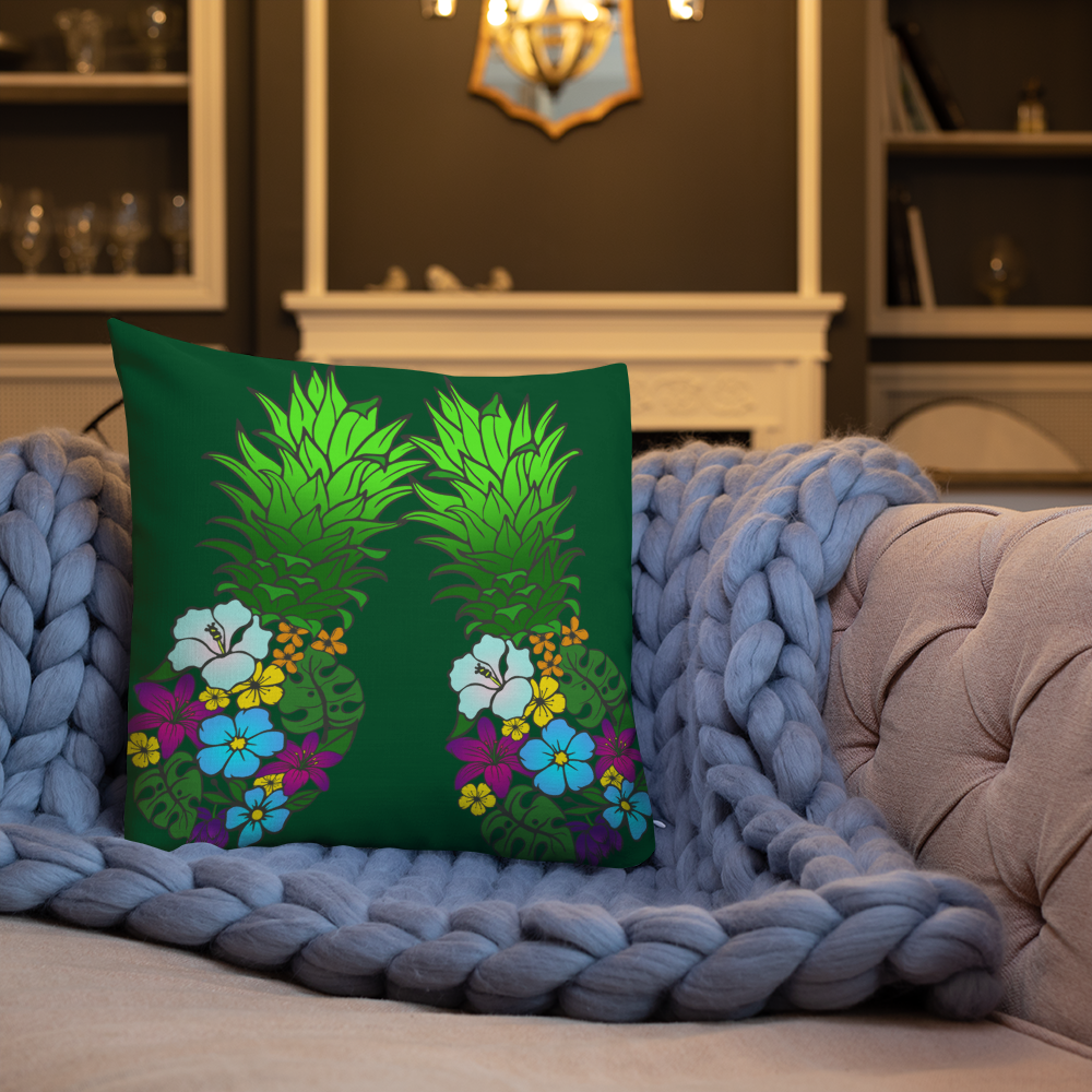 Tropical Floral Pineapple Premium Throw Pillow