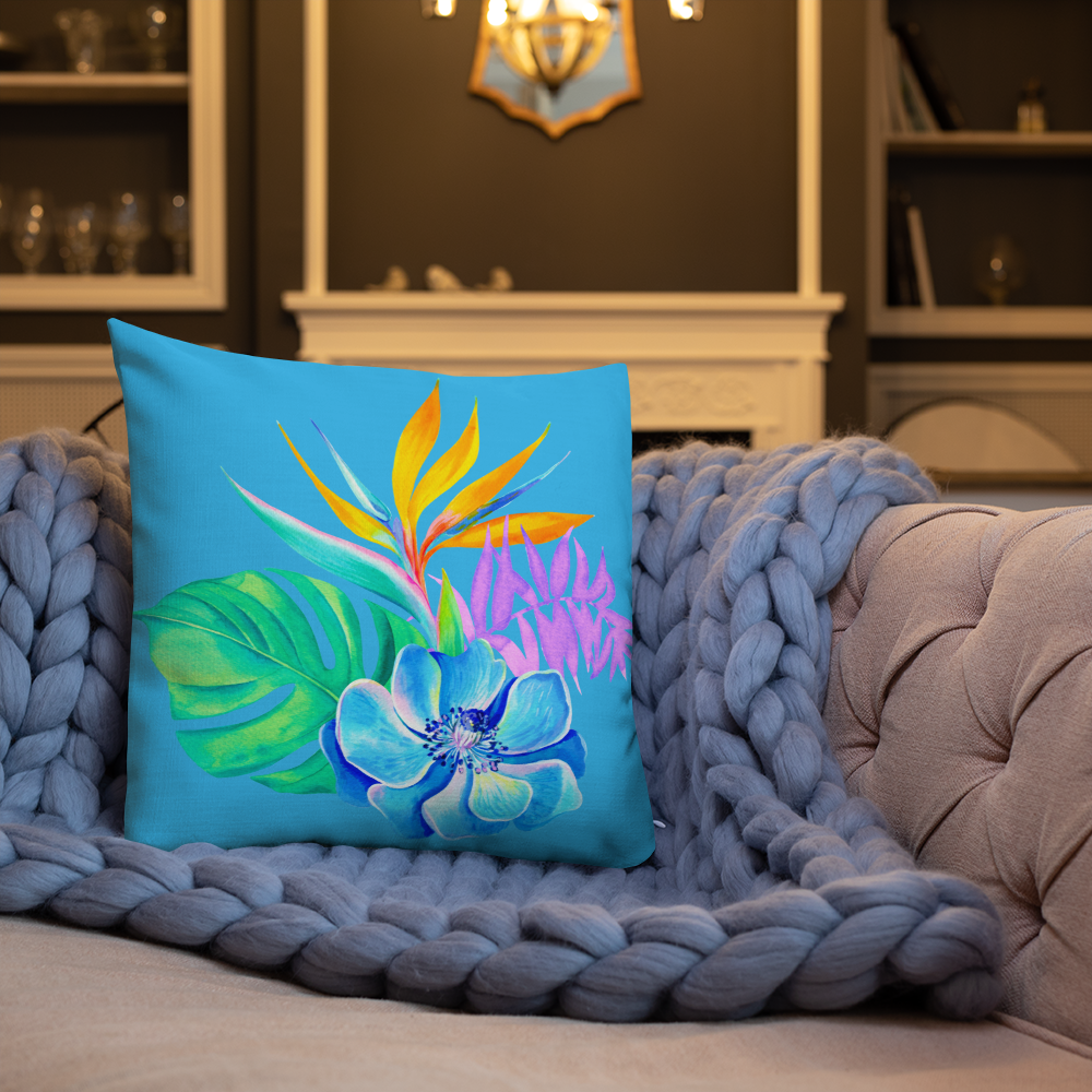 Tropical Watercolor Bouquets Premium Throw Pillow Reversible