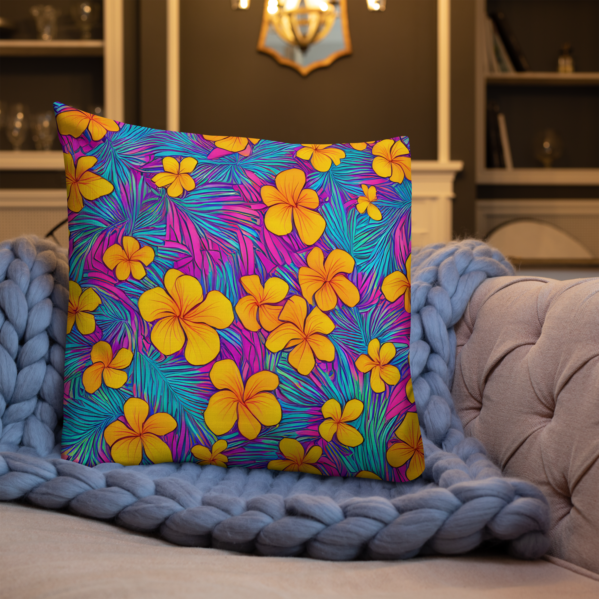Tropical Floral Premium Throw Pillow Reversible