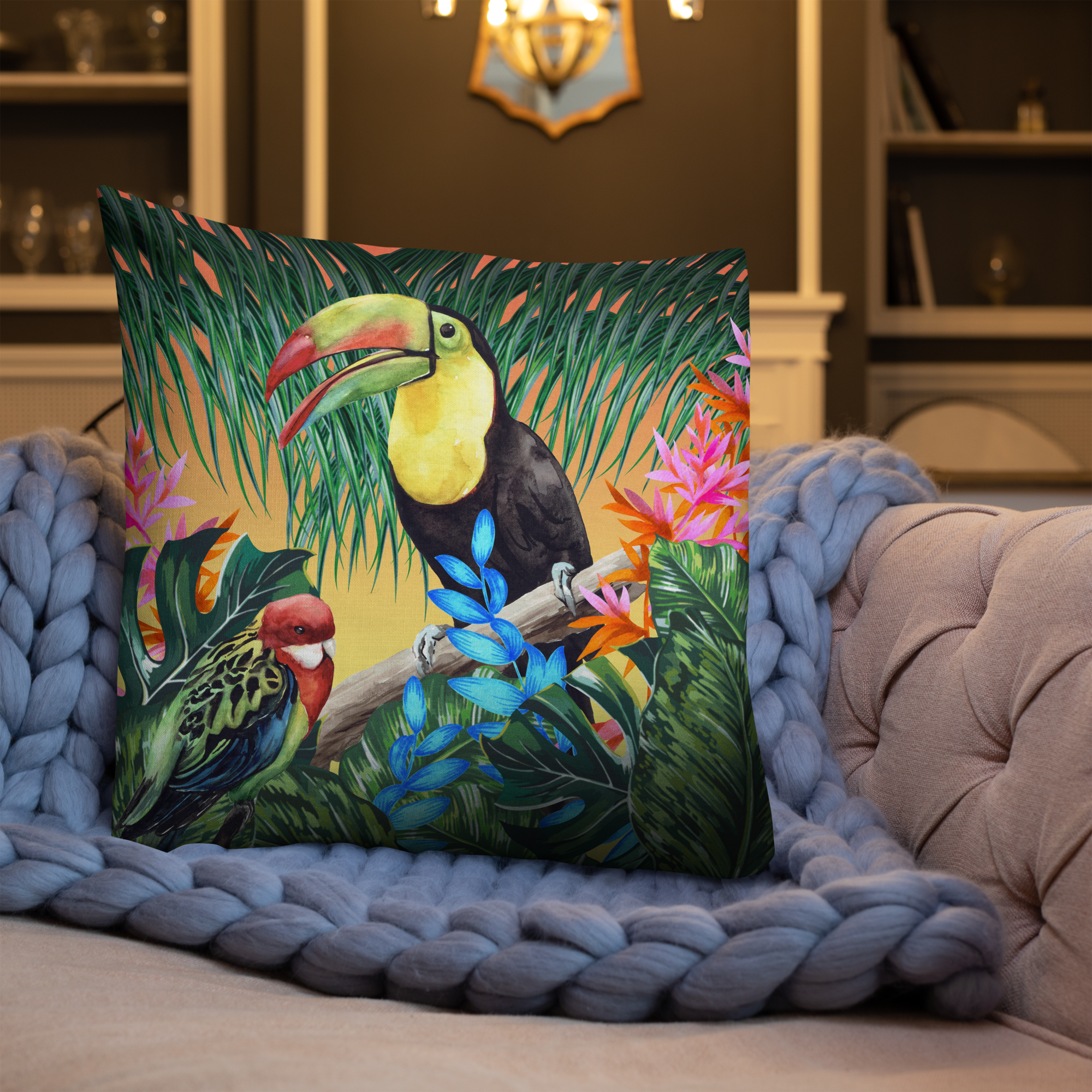 Tropical Birds Premium Throw Pillow Reversible