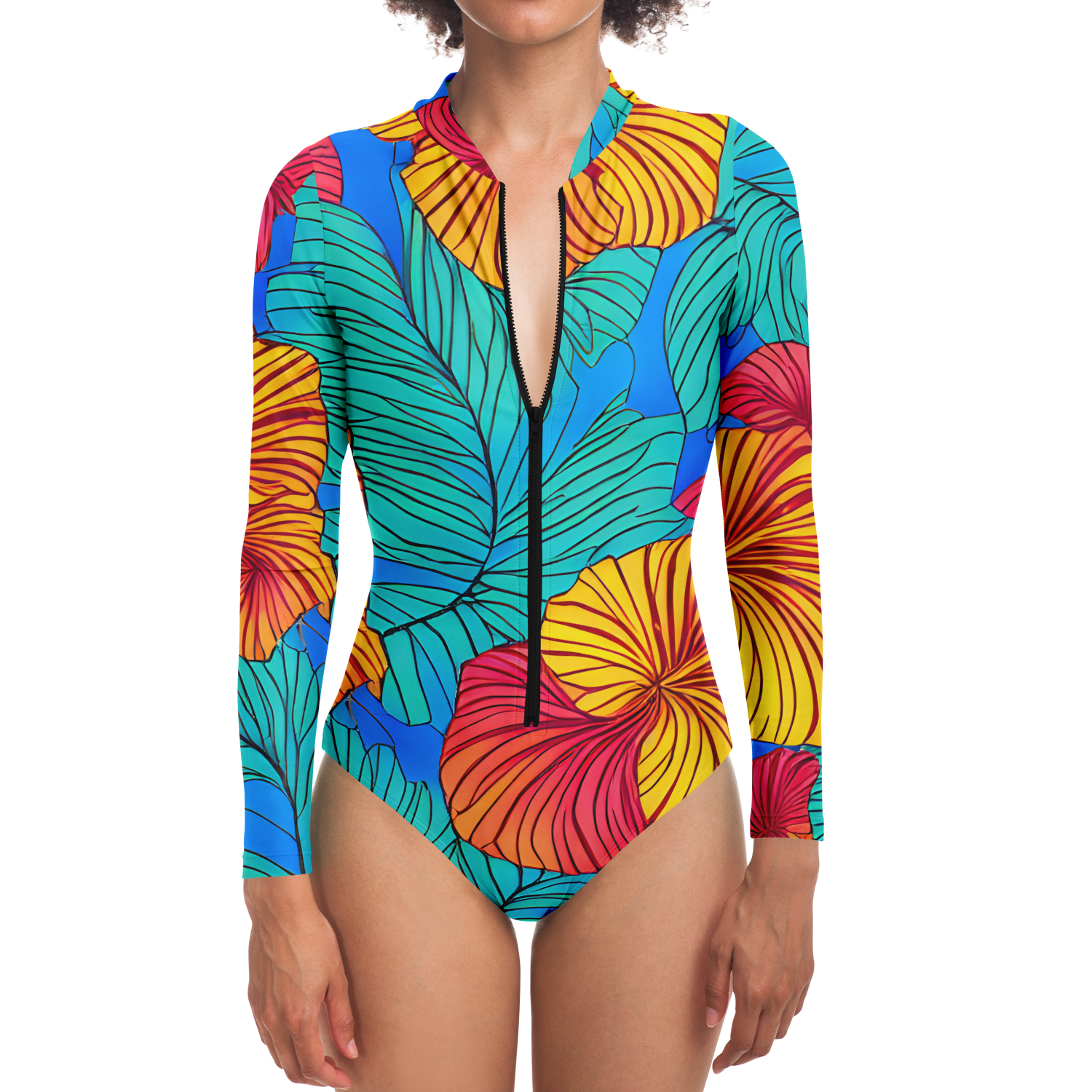 Tropical Floral Womens Long Sleeve Bodysuit