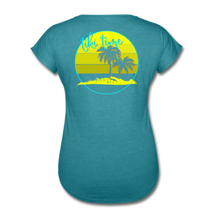 Tiki Time -  Women's Tri-Blend V-Neck T-Shirt - heather turquoise