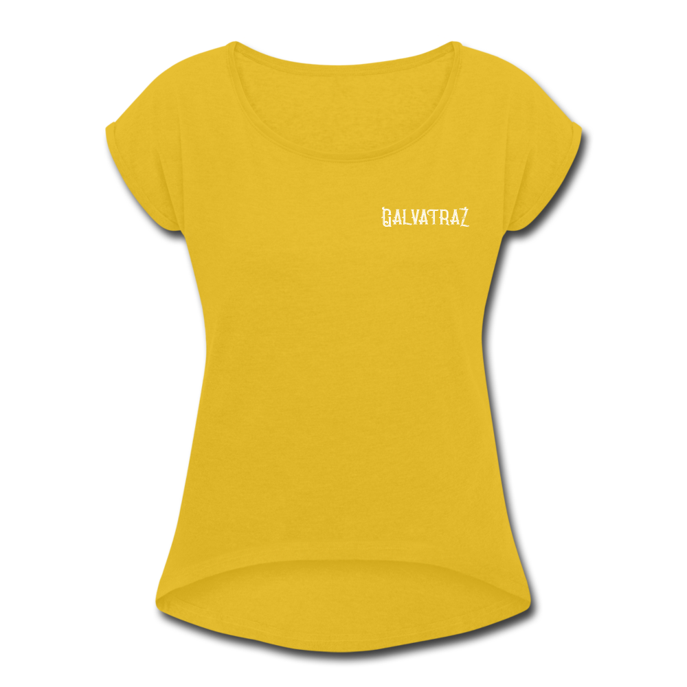 Island Bound - Women's Roll Cuff T-Shirt - mustard yellow