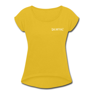 Island Bound - Women's Roll Cuff T-Shirt - mustard yellow
