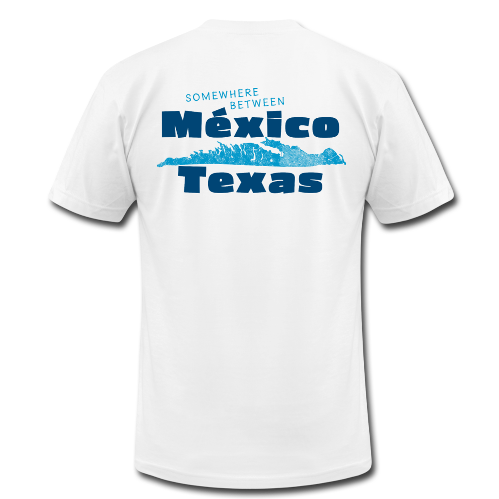 Somewhere Between Mexico and Texas - Unisex Jersey T-Shirt by Bella + Canvas - white