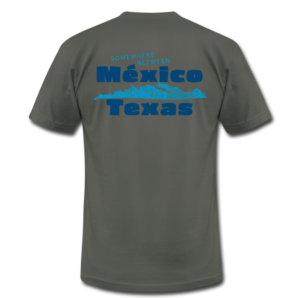 Somewhere Between Mexico and Texas - Unisex Jersey T-Shirt by Bella + Canvas - asphalt