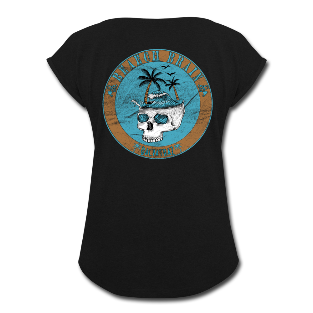 Beach Brain - Women's Roll Cuff T-Shirt - black