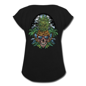 Pineapple Palms - Women's Roll Cuff T-Shirt - black