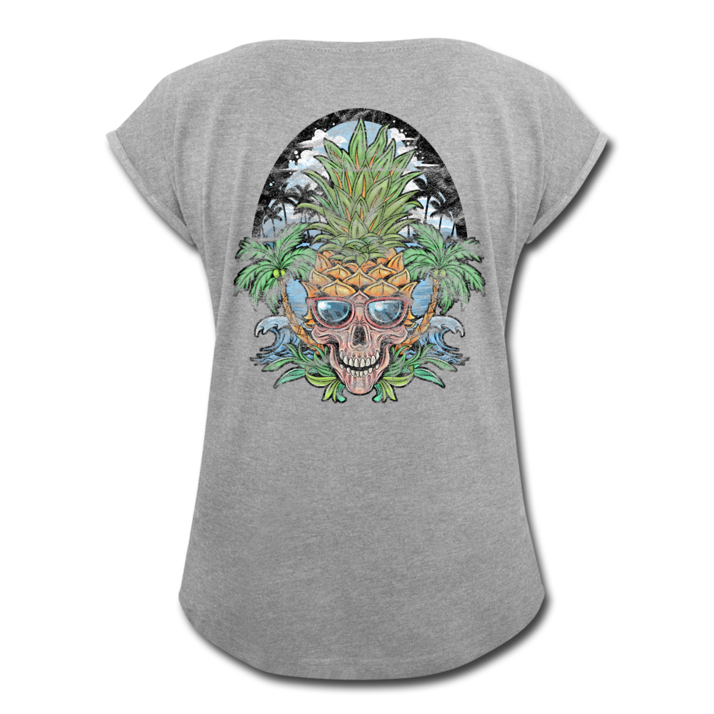 Pineapple Palms - Women's Roll Cuff T-Shirt - heather gray