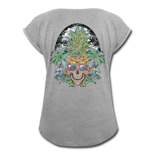 Pineapple Palms - Women's Roll Cuff T-Shirt - heather gray