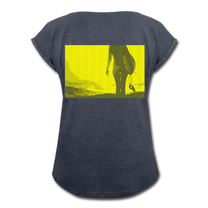Surfer Girl - Women's Roll Cuff T-Shirt - navy heather