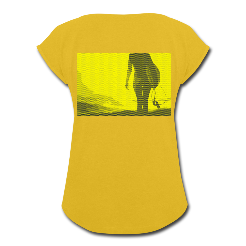 Surfer Girl - Women's Roll Cuff T-Shirt - mustard yellow