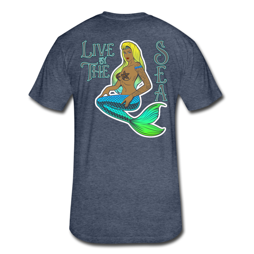 Live by The Sea -  Men's Super Soft Cotton/Poly T-Shirt - heather navy