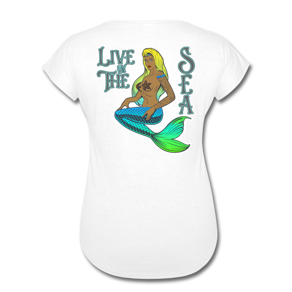 Live by The Sea -  Women's Tri-Blend V-Neck T-Shirt - white