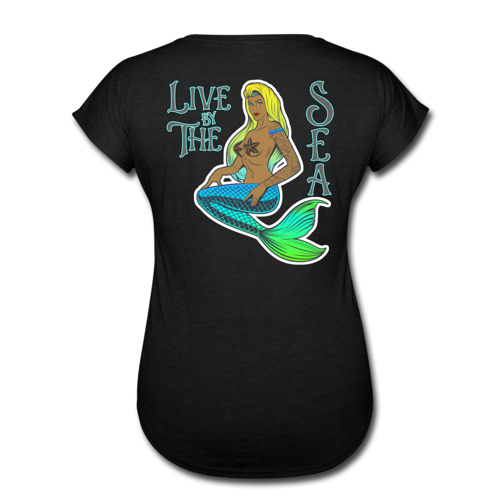 Live by The Sea -  Women's Tri-Blend V-Neck T-Shirt - black