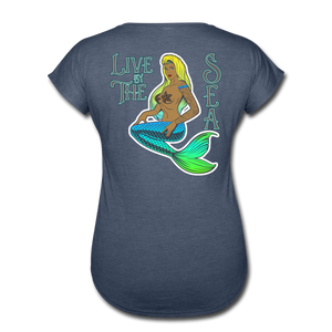 Live by The Sea -  Women's Tri-Blend V-Neck T-Shirt - navy heather