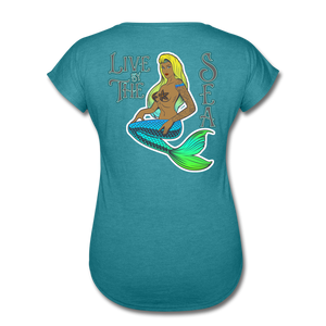 Live by The Sea -  Women's Tri-Blend V-Neck T-Shirt - heather turquoise