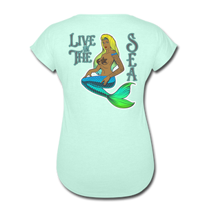 Live by The Sea -  Women's Tri-Blend V-Neck T-Shirt - mint