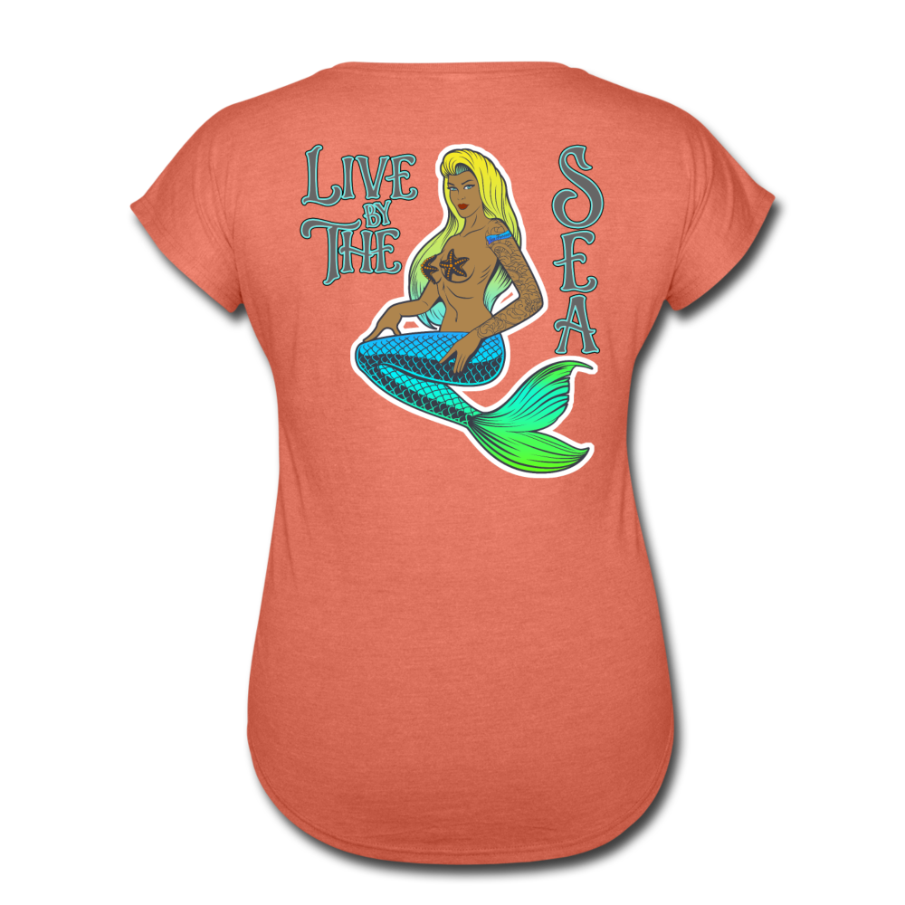 Live by The Sea -  Women's Tri-Blend V-Neck T-Shirt - heather bronze