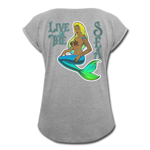 Live by The Sea -  Women's Roll Cuff T-Shirt - heather gray