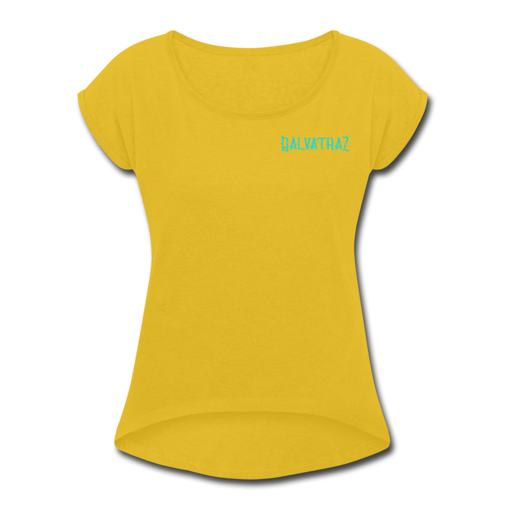 Live by The Sea -  Women's Roll Cuff T-Shirt - mustard yellow