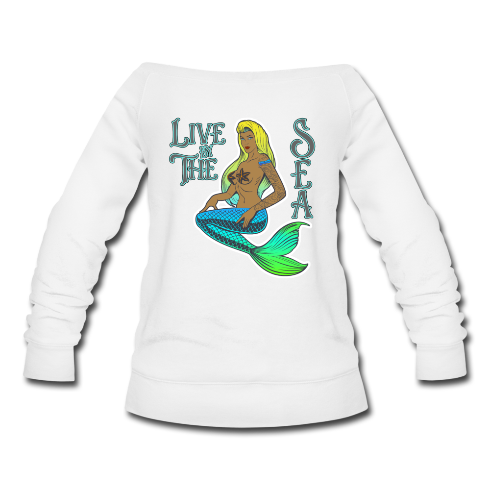 Live by The Sea -  Women's Wideneck Sweatshirt - white