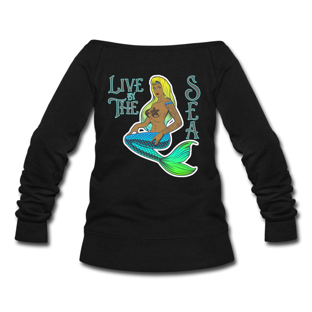 Live by The Sea -  Women's Wideneck Sweatshirt - black