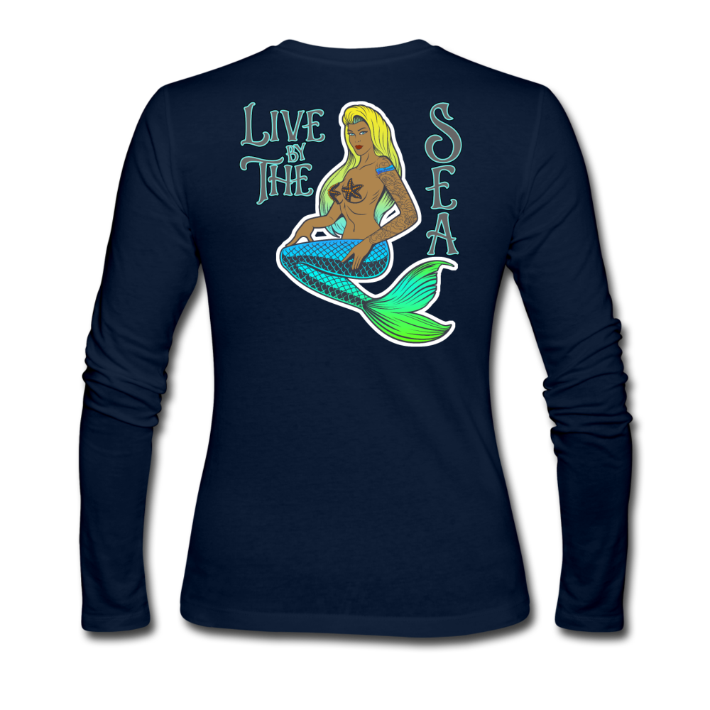 Live by The Sea -  Women's Long Sleeve Jersey T-Shirt - navy
