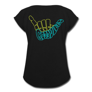 Good Vibes - Women's Roll Cuff T-Shirt - black