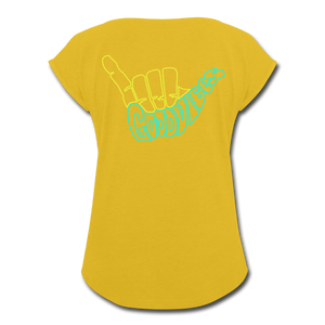 Good Vibes - Women's Roll Cuff T-Shirt - mustard yellow